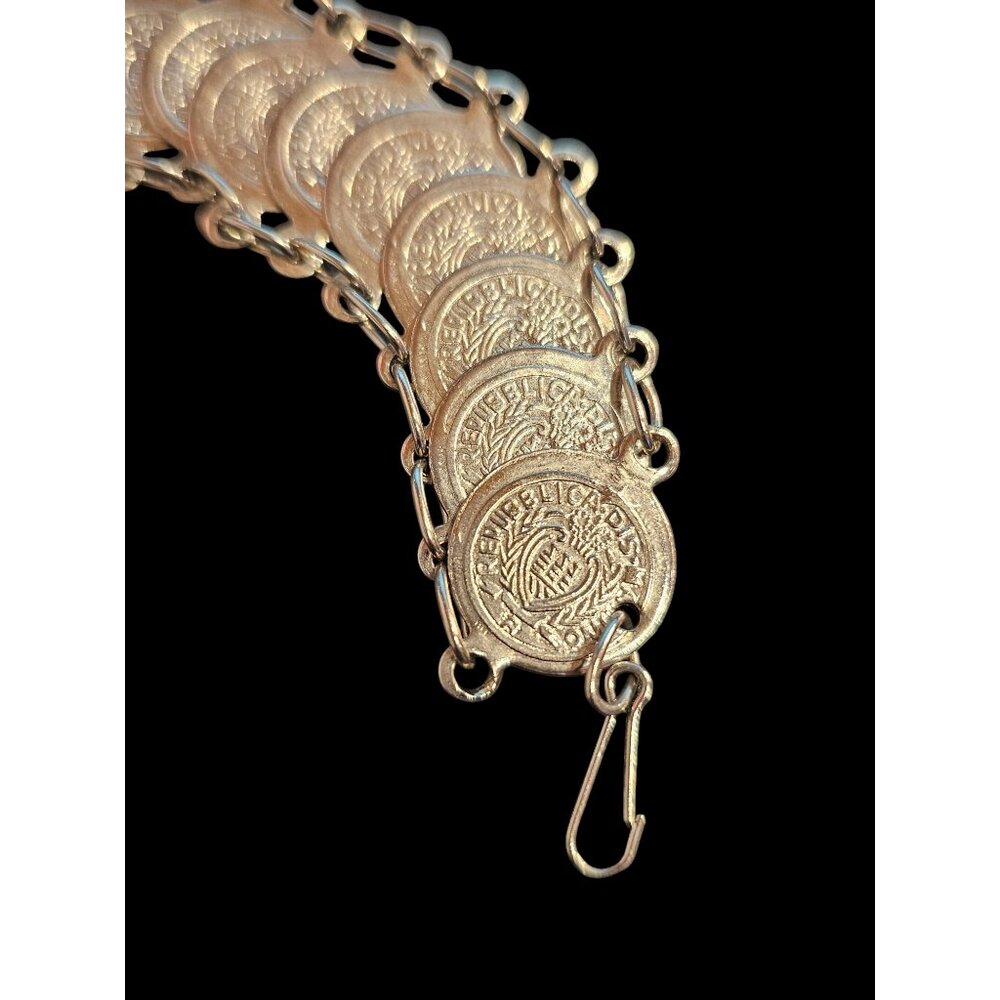 Vintage 1970s Silver Coin Bracelet Hamsa Hand Vintage Republica Di S Marino Brac - Picture 7 of 8
